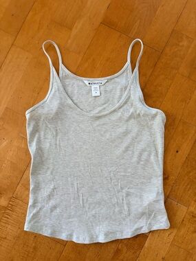Athleta Light Gray Ribbed Spaghetti-Strap Tank Top